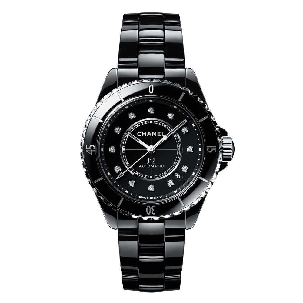 Chanel J12 Black Ceramic Diamond Watch H5702 for $7,380 • Black