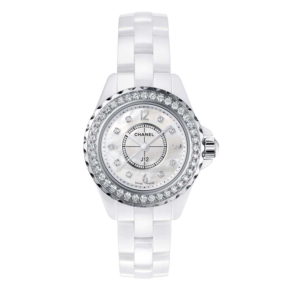 Preowned Chanel J12 Diamond White Dial Ladies Watch H5705