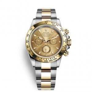 Rolex Cosmograph Daytona Yellow Gold Steel Champagne Dial Watch