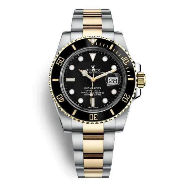 Rolex Oyster Perpetual Submariner Date Yellow Gold Steel Black Dial Watch