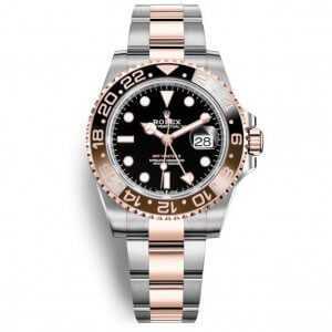 Rolex GMT Master II Rose Gold Steel Black Dial Watch