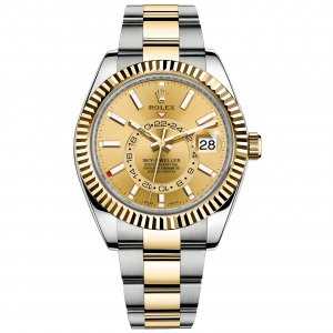 Rolex Sky-Dweller 42mm Yellow Gold Steel Champagne Dial Watch