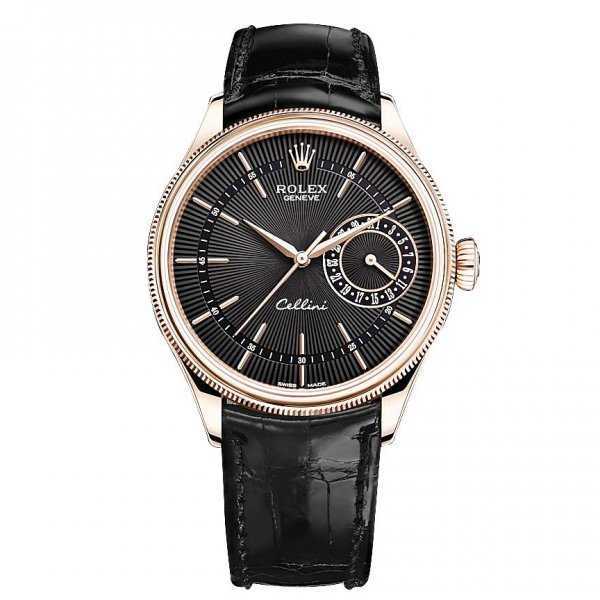 Rolex Cellini Date 39mm Rose Gold Black Dial Watch