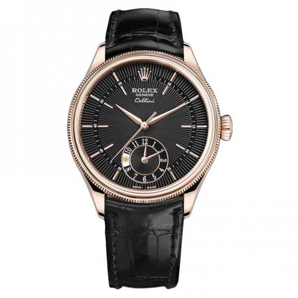 Rolex Cellini Dual Time 39mm Rose Gold Black Dial Watch