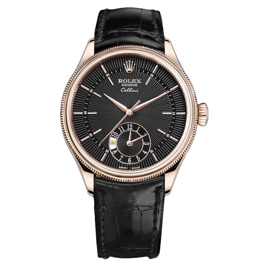 Rolex Cellini Dual Time 39mm Rose Gold Black Dial Watch 50525-0011 for ...