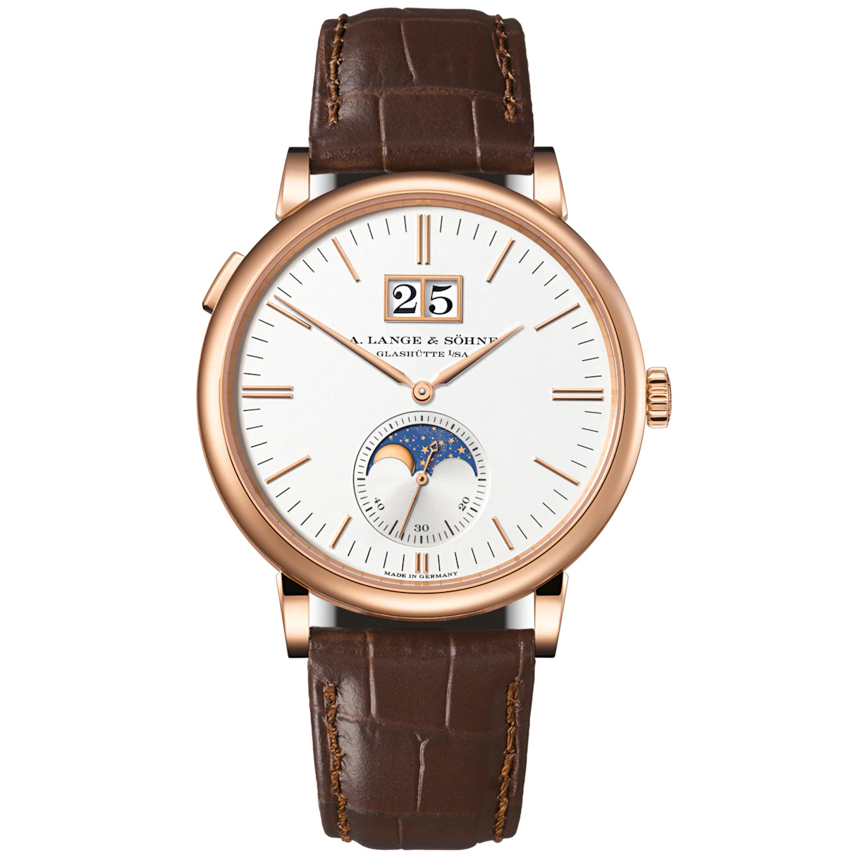 A. Lange & Söhne Saxonia Moon Phase Rose Gold Silver Dial 384.032 for ...