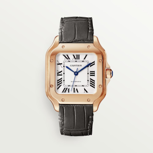Cartier Santos De Cartier Medium Silver 18K Rose Gold Watch