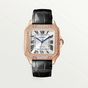 Cartier Santos De Cartier Medium Silver 18K Rose Gold Watch
