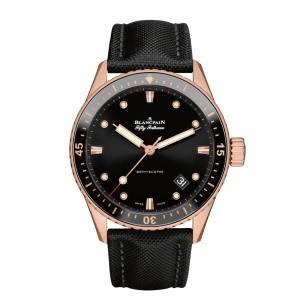 Blancpain Fifty Fathoms Bathyscaphe Black Dial 18K Rose Gold Watch