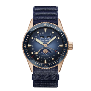 Blancpain Fifty Fathoms Bathyscaphe Quantième Complet Phases de Lune Blue Dial Red Gold Watch
