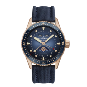 Blancpain Fifty Fathoms Bathyscaphe Quantième Complet Phases de Lune Blue Dial Red Gold Watch